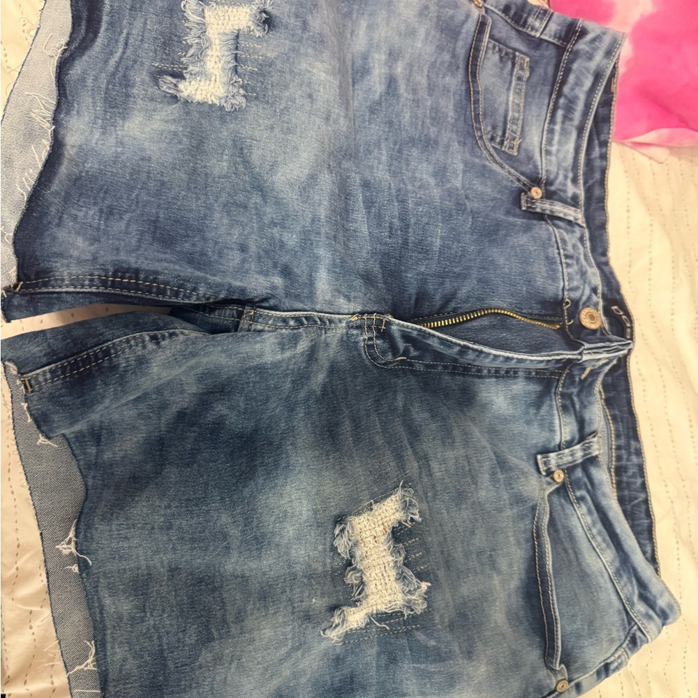 Distressed Blue Denim Shorts